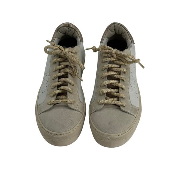 P448 White Gold Glitter Laces Platform Thea Sneakers Womens 37 EU - Picture 2 of 13